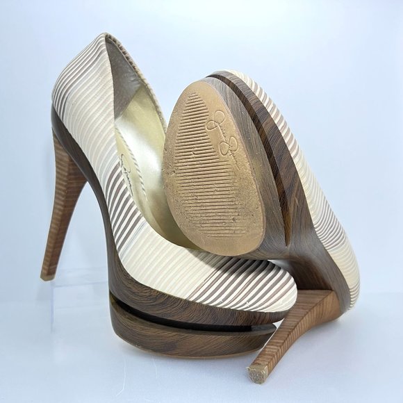 Jessica Simpson Cream and Brown Platform Heels - Picture 1 of 8